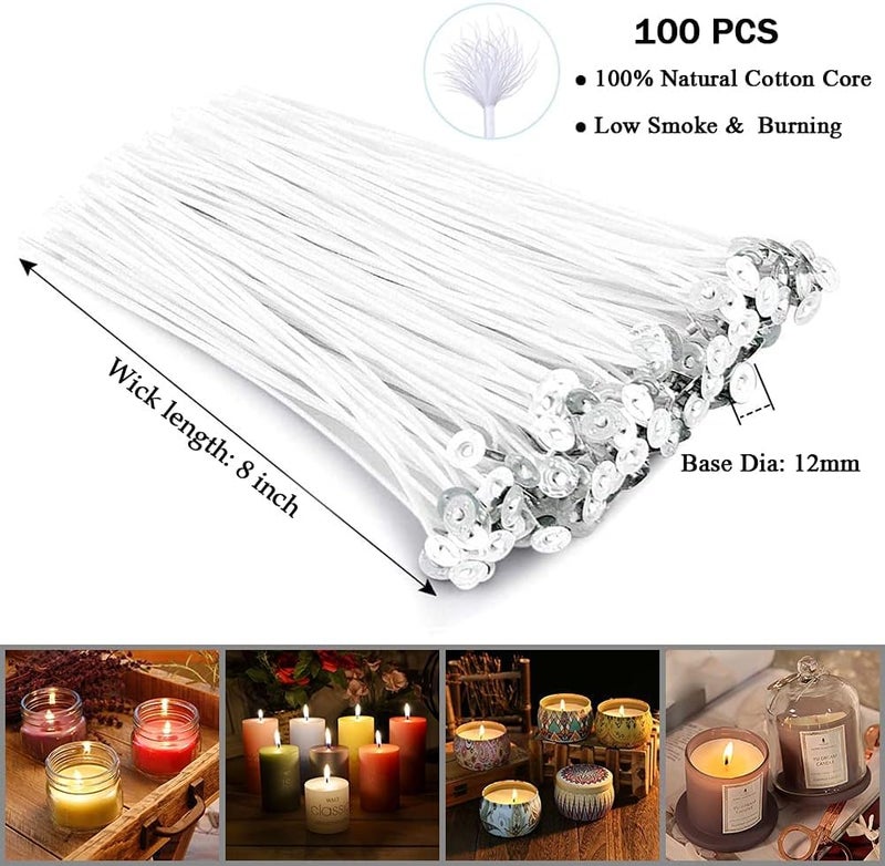 FirstTry Candle Making Combo - 100Pcs Cotton Wick with 10Pcs Wood Candle Wick Holder and 3 Sheets Transparent Double-Sided Sticker Dots I for Homemade DIY Candle Decorating Art Crafts (20cm) - Image 2