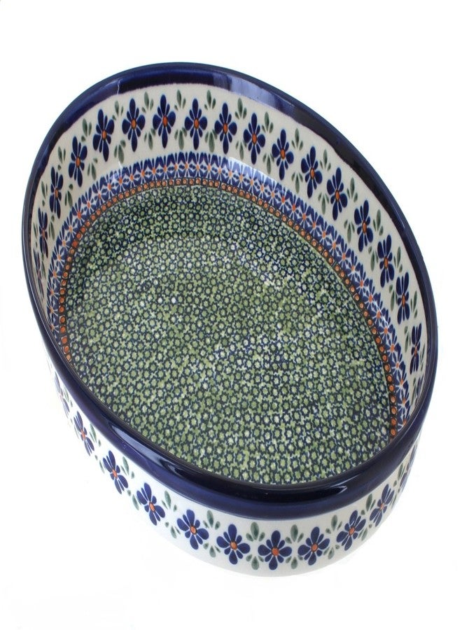 Blue Rose Pottery Blue Rose Polish Pottery - Green Mosaic Flower Medium Oval Baker - 12.5" x 9" - Unique, Dishwasher Safe, & Durable Bakeware - Image 1