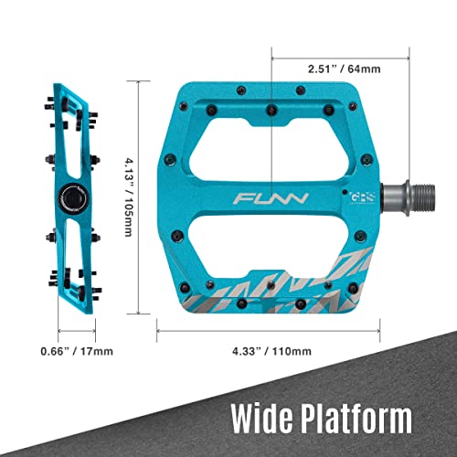 Funn Funndamental Flat Pedals - Wide Platform Bicycle Pedals for BMX/MTB Mountain Bike, Adjustable Grip for Outstanding Stability, 9/16-inch CrMo Axle (Turquoise) - Image 3