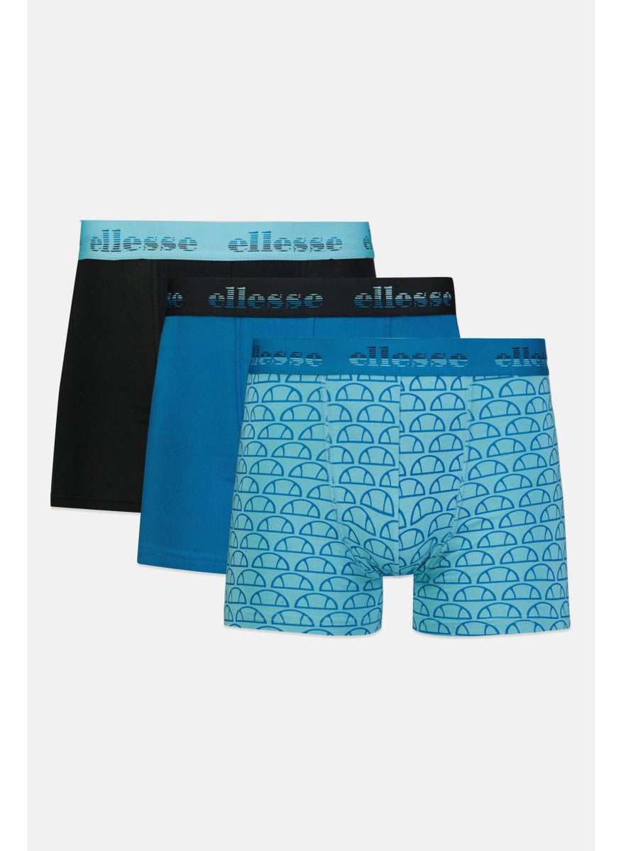 Ellesse Men 3 Pack Brand Logo Trunks, Teal/Light Blue/Black  - Image 1