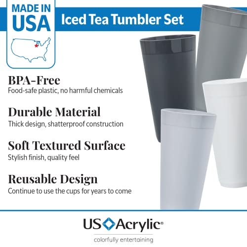 US Acrylic Newport 32 ounce Unbreakable Plastic Stackable Iced-Tea Tumblers in Grey Stone | Set of 12 Drinking Cups | Reusable, BPA-free, Made in the USA, Top-rack Dishwasher and Microwave Safe - Image 2