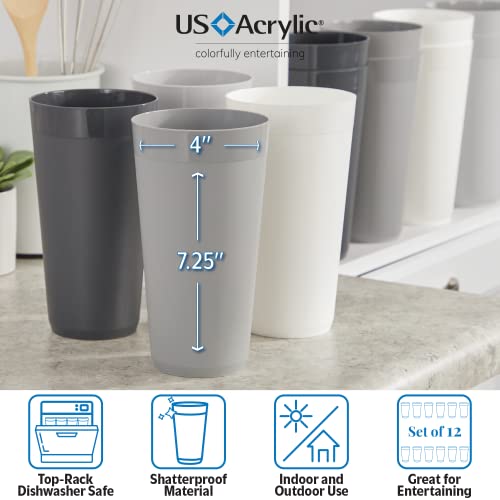 US Acrylic Newport 32 ounce Unbreakable Plastic Stackable Iced-Tea Tumblers in Grey Stone | Set of 12 Drinking Cups | Reusable, BPA-free, Made in the USA, Top-rack Dishwasher and Microwave Safe - Image 3