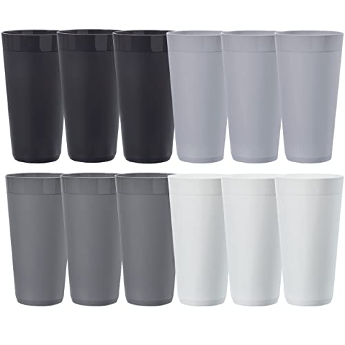 US Acrylic Newport 32 ounce Unbreakable Plastic Stackable Iced-Tea Tumblers in Grey Stone | Set of 12 Drinking Cups | Reusable, BPA-free, Made in the USA, Top-rack Dishwasher and Microwave Safe - Image 1