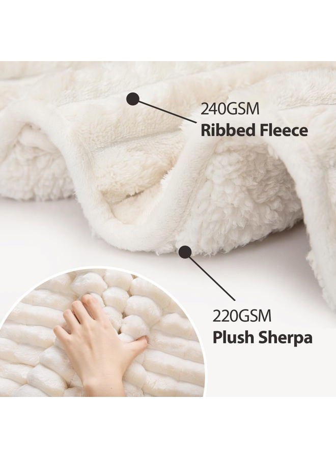 UINIU Weighted Blanket for Adults Twin/Full Size, Thick Heavy Blanket for Relax and Deep Sleep, Dimensional Ribbed Fleece and Warm Sherpa, Small Compartments with Glass Beads (48" x 72" 15 lbs, White) - Image 3