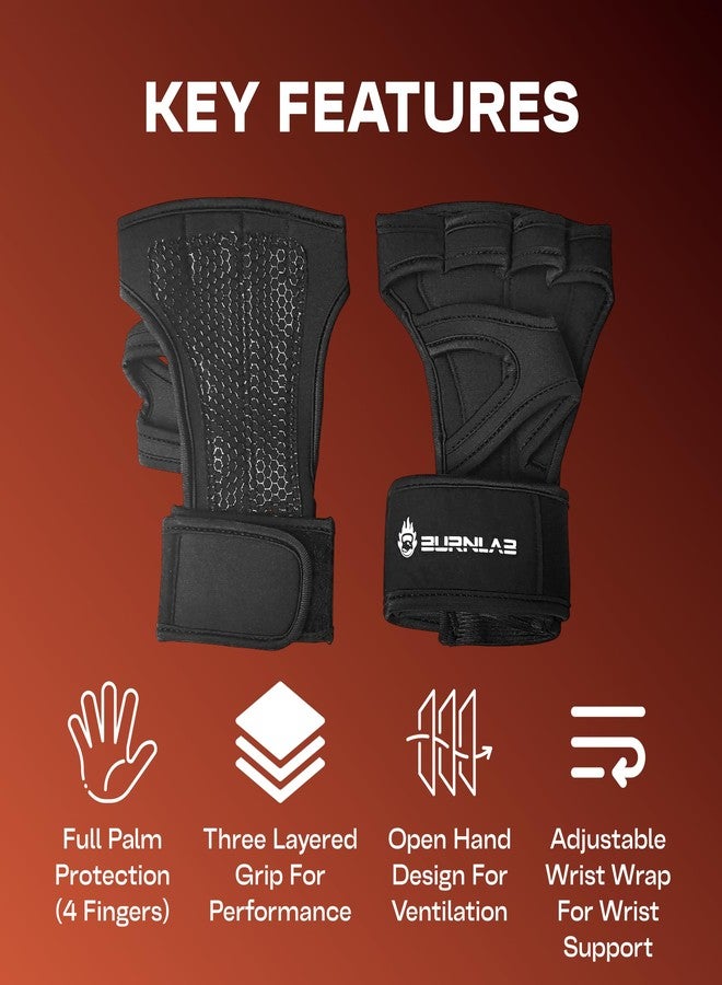 BURNLAB Weight Lifting Gloves with Wrist Support, Work Out Gloves, Gym Gloves - Great for Cross Training, Pull Ups, Calisthenics and Gym, Workout Gloves for Men & Women (Black, S) - Image 3