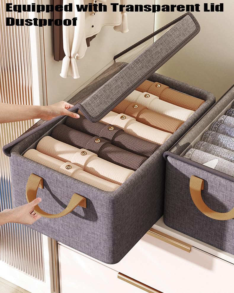 AARAINBOW Closet Clothes Organizer Bins 4 Pc, Fabric Box Storage Shelf Bins Stackable, Foldable Closet Shelf Storage Container with Lid, Fabric Storage Bin with Steel Frame, 23L (4 Gray with Lid) - Image 5