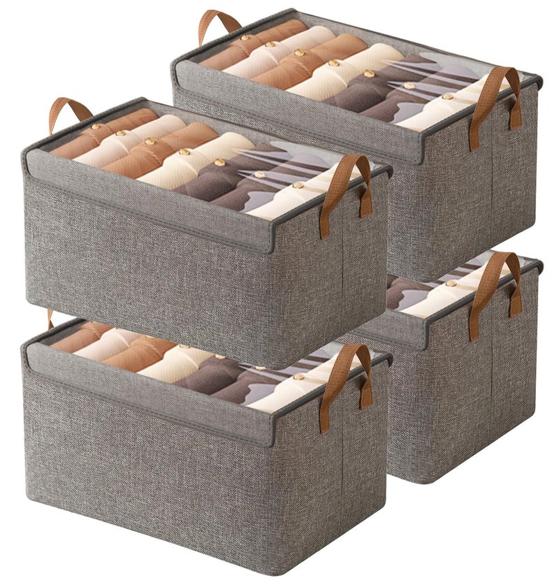 AARAINBOW Closet Clothes Organizer Bins 4 Pc, Fabric Box Storage Shelf Bins Stackable, Foldable Closet Shelf Storage Container with Lid, Fabric Storage Bin with Steel Frame, 23L (4 Gray with Lid) - Image 1