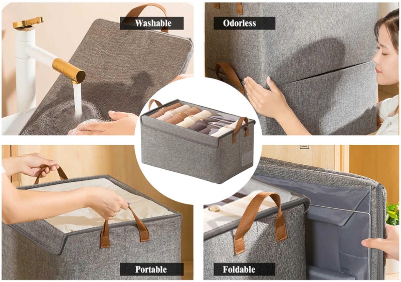 AARAINBOW Closet Clothes Organizer Bins 4 Pc, Fabric Box Storage Shelf Bins Stackable, Foldable Closet Shelf Storage Container with Lid, Fabric Storage Bin with Steel Frame, 23L (4 Gray with Lid) - Image 2