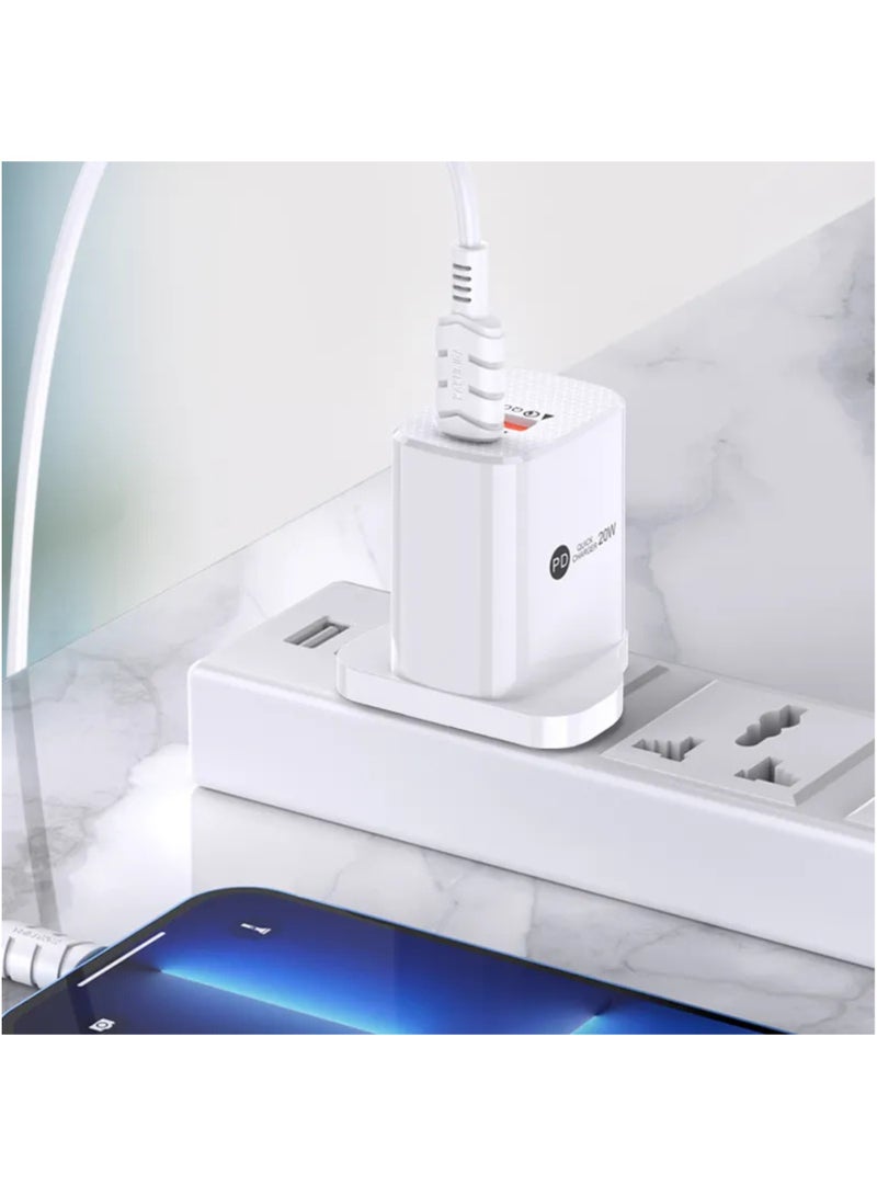 كاكوسيجا شاحن USB C إلى C، شاحن iPhone، شاحن USB سريع مزدوج المنفذ بقوة 20 وات، شاحن من النوع A وPD لهاتف iPhone 16/16 Pro/16 Pro Max/15/14/13/12، iPad Pro/AirPods، Samsung S25/S24/S23 والمزيد (كابل USB-C متضمن) أبيض - Image 3