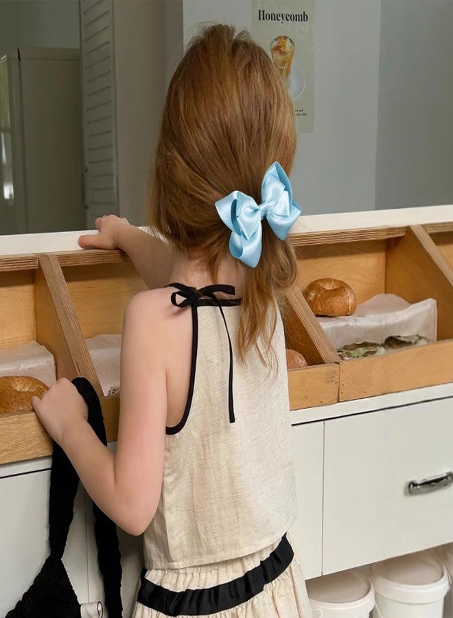 Miroksh Glitter Light Blue Hair Bows 4in Handmade Sparkly Ribbon Bow Clips with Alligator Clips for Toddler Teens Girls Women, Kids Summer Vacation Hair Accessories Set of 2 - Image 4