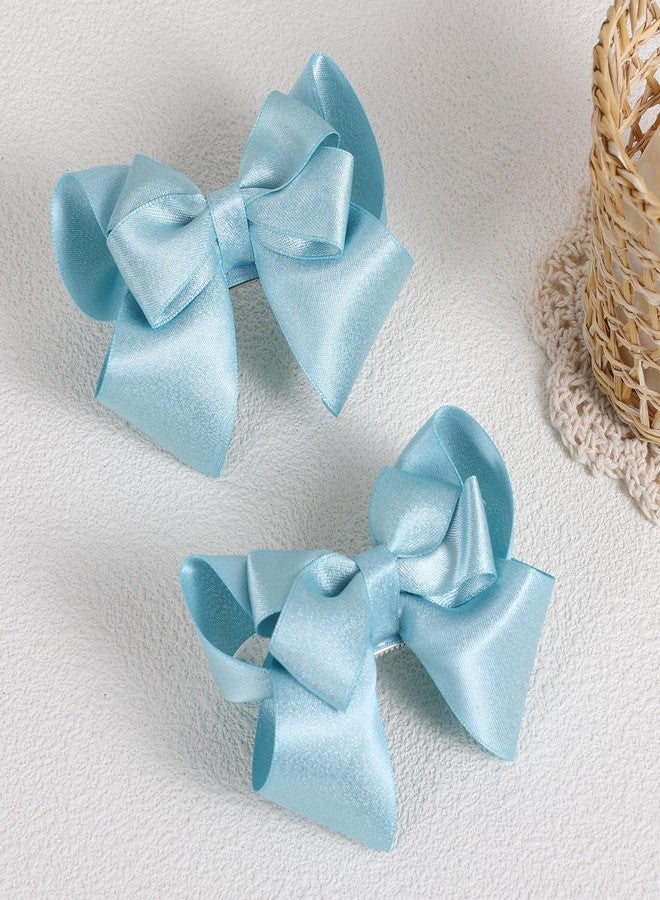 Miroksh Glitter Light Blue Hair Bows 4in Handmade Sparkly Ribbon Bow Clips with Alligator Clips for Toddler Teens Girls Women, Kids Summer Vacation Hair Accessories Set of 2 - Image 2