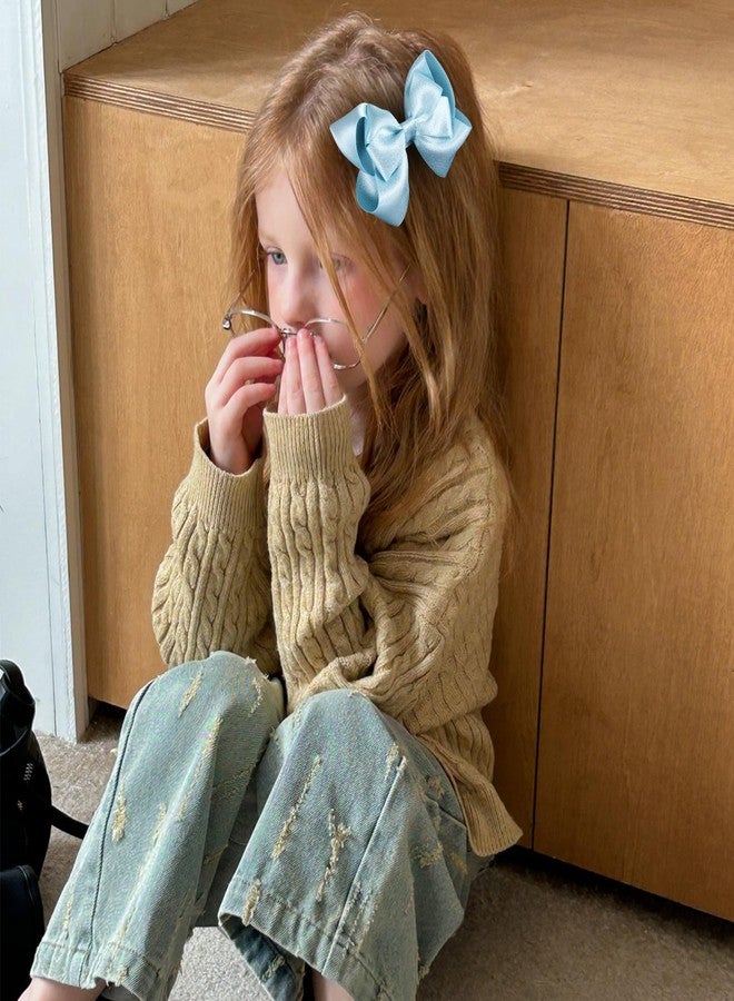 Miroksh Glitter Light Blue Hair Bows 4in Handmade Sparkly Ribbon Bow Clips with Alligator Clips for Toddler Teens Girls Women, Kids Summer Vacation Hair Accessories Set of 2 - Image 3