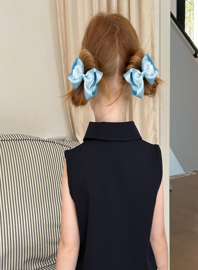 Miroksh Glitter Light Blue Hair Bows 4in Handmade Sparkly Ribbon Bow Clips with Alligator Clips for Toddler Teens Girls Women, Kids Summer Vacation Hair Accessories Set of 2 - Image 5