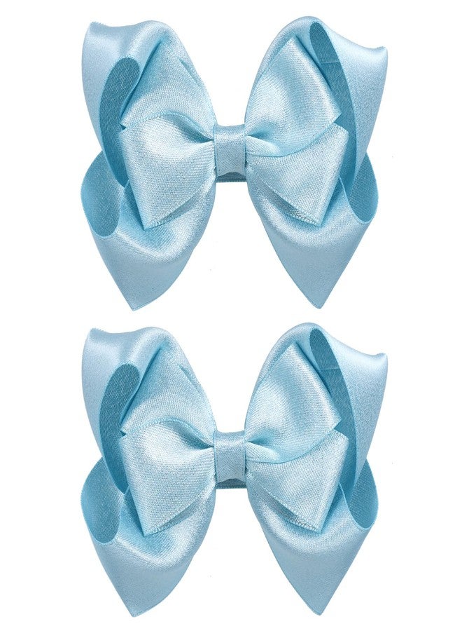Miroksh Glitter Light Blue Hair Bows 4in Handmade Sparkly Ribbon Bow Clips with Alligator Clips for Toddler Teens Girls Women, Kids Summer Vacation Hair Accessories Set of 2 - Image 1