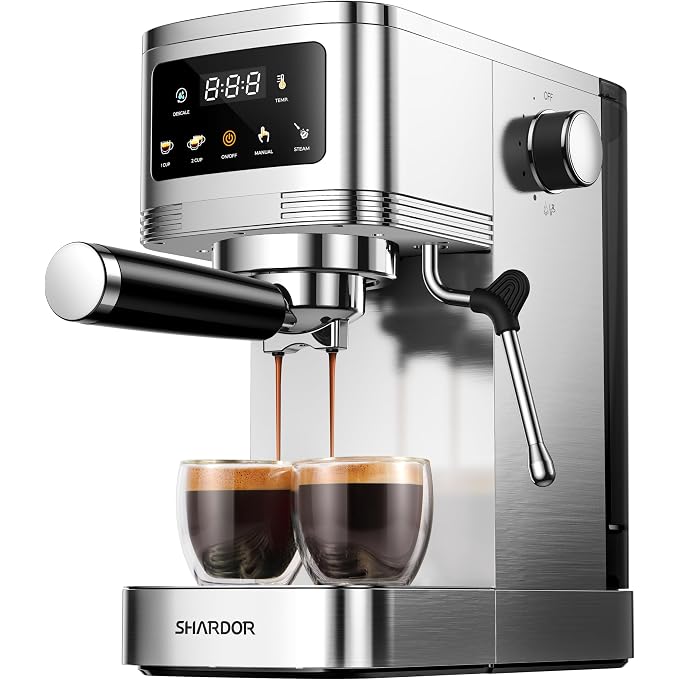 SHARDOR Espresso Machine 20 Bar, Professional Espresso Machine with Milk Frother and Touchscreen, Expresso Coffee Machines with Adjustable Temperature,for Cappuccino, Latte, Stainless Steel, Silver - Image 1