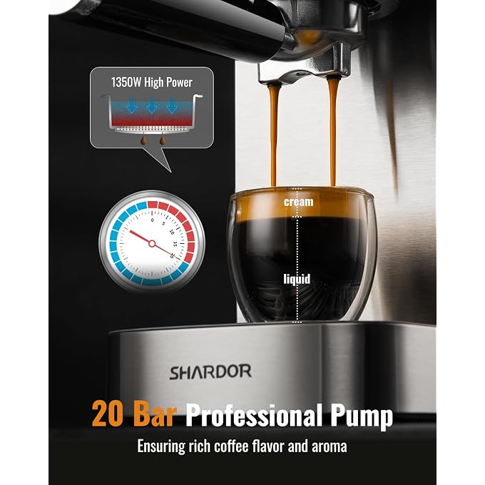SHARDOR Espresso Machine 20 Bar, Professional Espresso Machine with Milk Frother and Touchscreen, Expresso Coffee Machines with Adjustable Temperature,for Cappuccino, Latte, Stainless Steel, Silver - Image 2