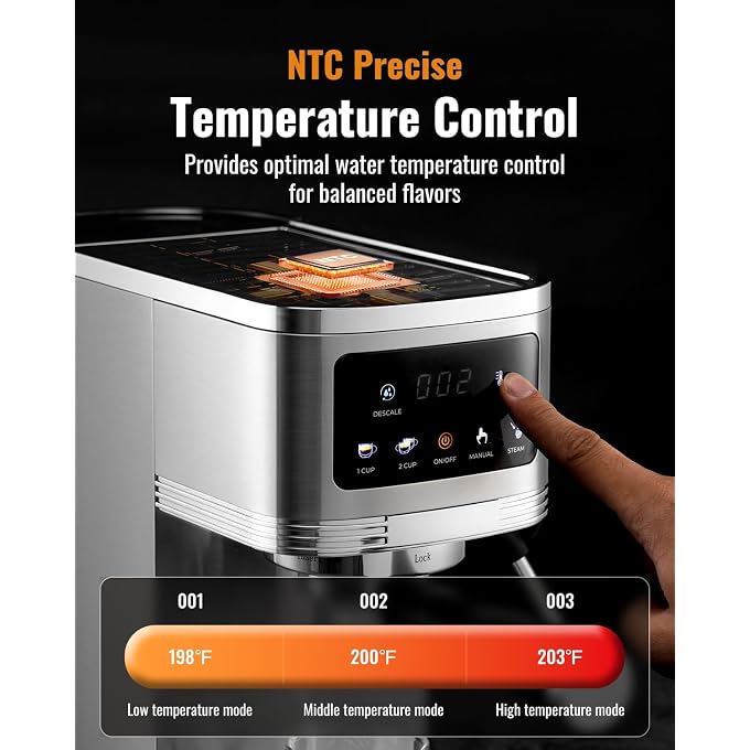 SHARDOR Espresso Machine 20 Bar, Professional Espresso Machine with Milk Frother and Touchscreen, Expresso Coffee Machines with Adjustable Temperature,for Cappuccino, Latte, Stainless Steel, Silver - Image 3