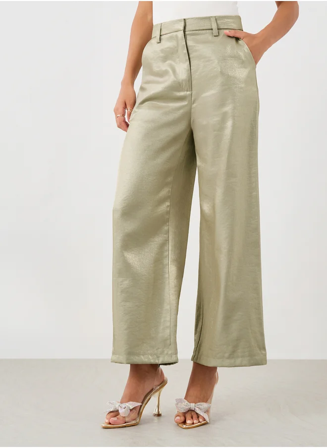 ستايلي Styli Solid Flat Front Straight Leg Pants with Belt Loops
