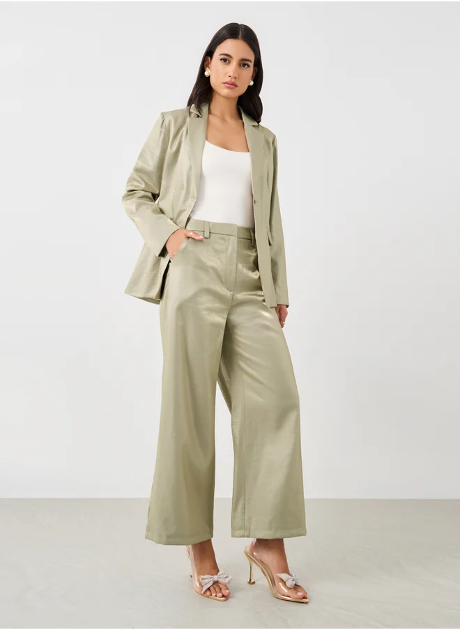ستايلي Styli Solid Flat Front Straight Leg Pants with Belt Loops
