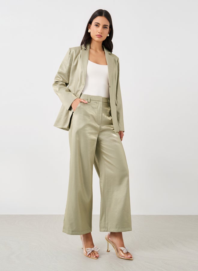Styli Styli Solid Flat Front Straight Leg Pants with Belt Loops  - Image 1
