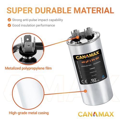Canamax 40 uF 40 MFD 40uf 40MFD 370-440V AC CBB65 Round Run Start Capacitor by Canamax - Compatible with AC Motor Run or Fan Start and Cool or Heat Pump Air Conditioner 10000AFC - Image 4