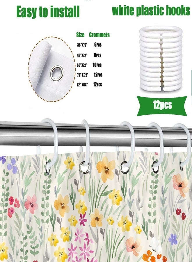 Hajmsug Cute Floral Shower Curtain, Spring Boho Cottagecore Colorful Kids Watercolor Flower Fabric Girly Wildflower Pink Cloth Bathroom Curtains, Funky Trendy Plant Bathroom Decor Set with Hooks 72X72 In - Image 2