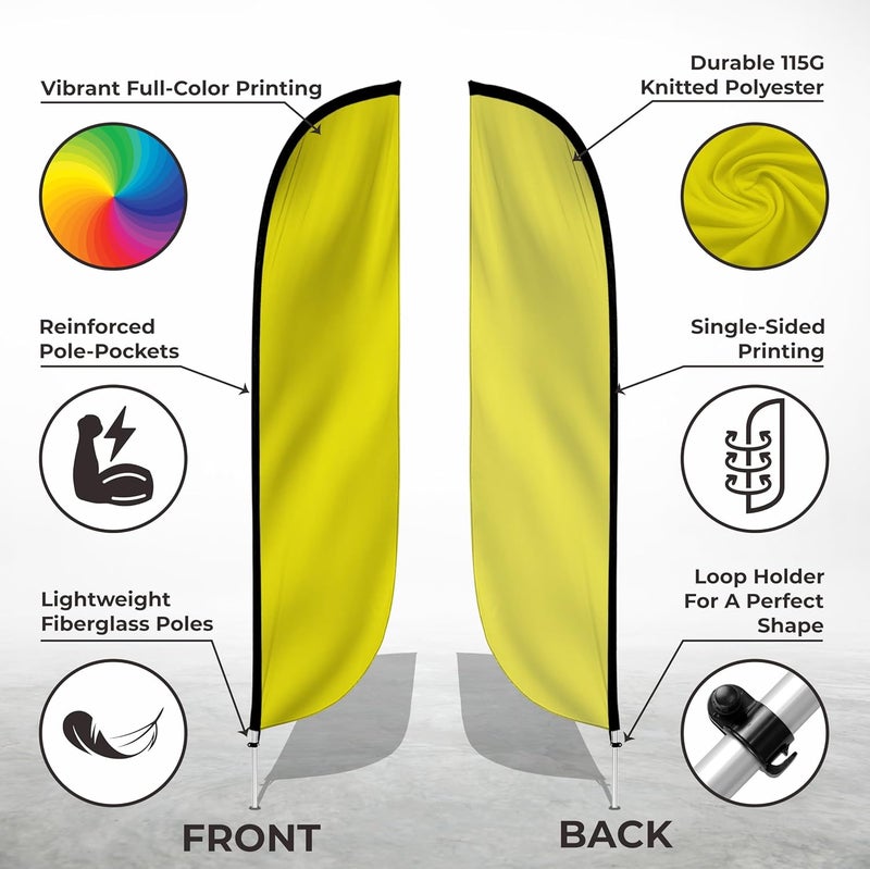 LookOurWay LookOurWay Feather Flag Pole Kit  12 Feet Tall Advertising Flag Banner with Fiberglass Pole Kit and Ground Spike for Business Promotion  Solid Color Flags  Yellow  - Image 2