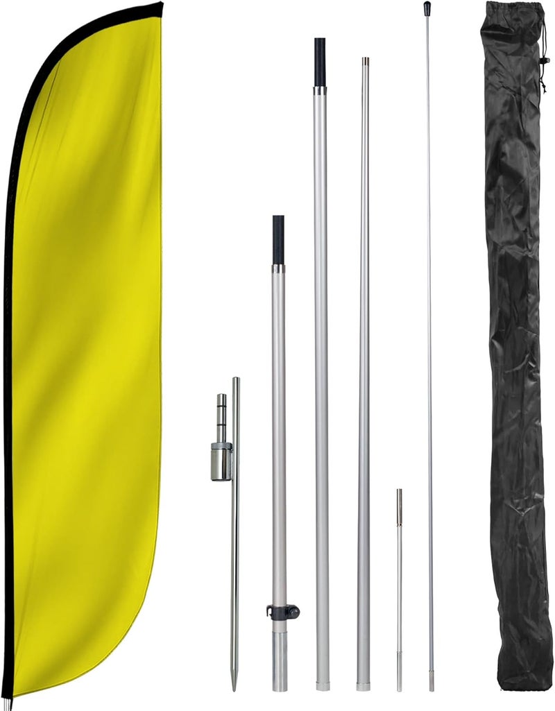 LookOurWay LookOurWay Feather Flag Pole Kit  12 Feet Tall Advertising Flag Banner with Fiberglass Pole Kit and Ground Spike for Business Promotion  Solid Color Flags  Yellow  - Image 1