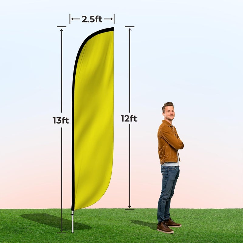 LookOurWay LookOurWay Feather Flag Pole Kit  12 Feet Tall Advertising Flag Banner with Fiberglass Pole Kit and Ground Spike for Business Promotion  Solid Color Flags  Yellow  - Image 4