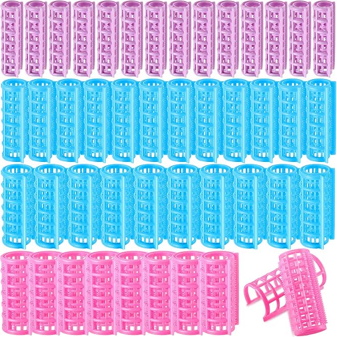WILLBOND 44 Count Plastic Hair Rollers Self Grip Curlers Clip On Rollers No Heat Curlers for DIY Hairdressing, 4 Sizes