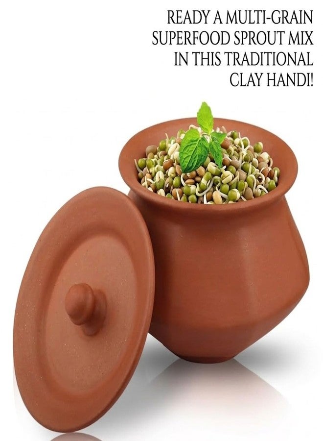 BHANVI 1400 ML Handcrafted Terracotta Mitti Round Curd Handi for Curd, Storage & Sprouts | Traditional Earthenware (R1) - Image 2