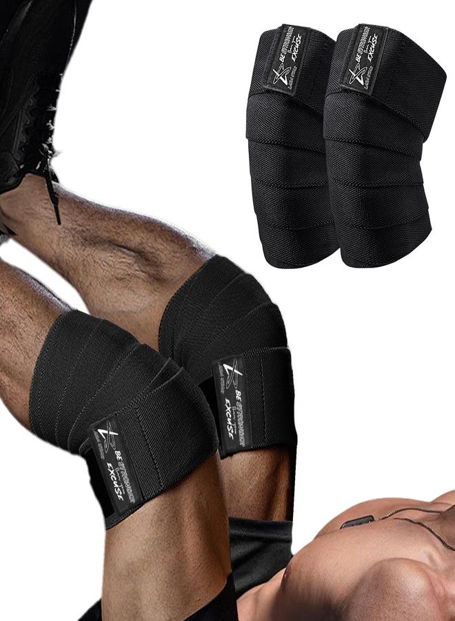 LARA STAR Knee Wraps for Weightlifting (Pair) | Knee Straps for Squats,Cross Training, WODs, Gym Workouts, Weightlifting, Fitness & Powerlifting | Alternative Knee Sleeve | 72" Compression & Elastic Support (Black) - Image 1