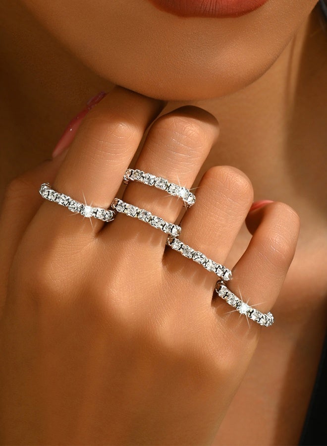 DAEVO Silver Plated 5Pcs Zircon Stackable Band Ring Set for Women - Image 1