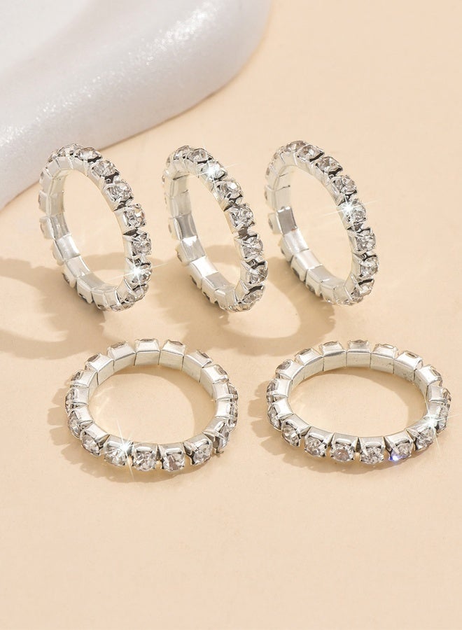DAEVO Silver Plated 5Pcs Zircon Stackable Band Ring Set for Women - Image 2
