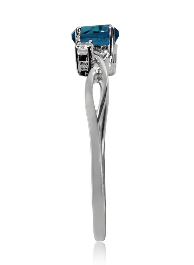 Silvershake Genuine London Blue Topaz White Gold Plated 925 Sterling Silver Engagement Ring Size 10 - Image 4
