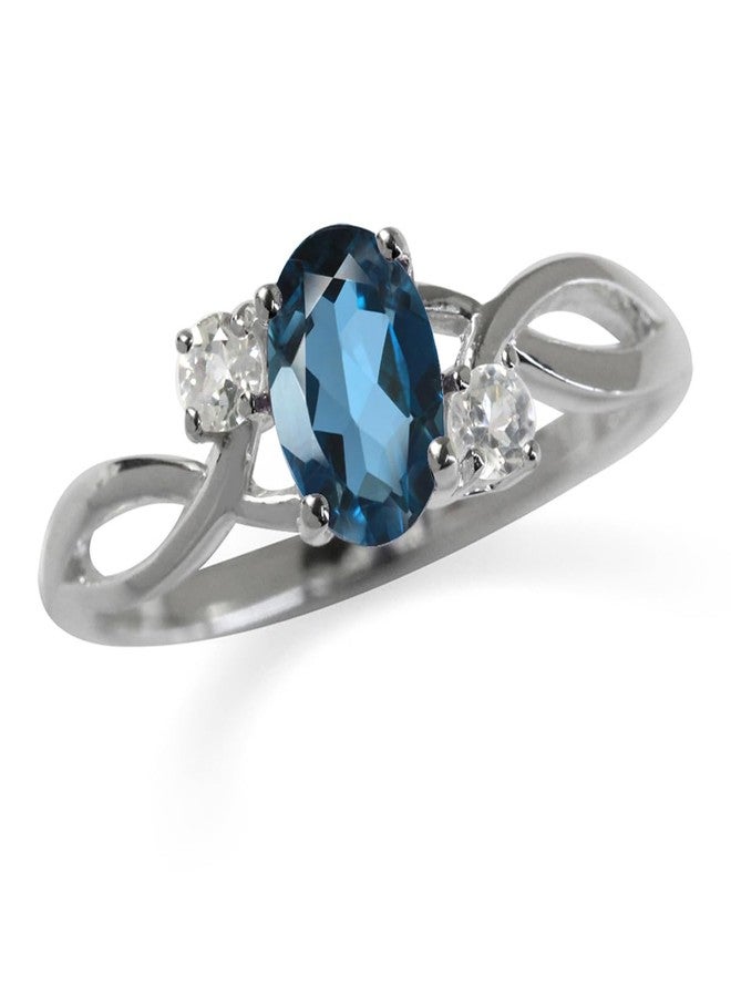 Silvershake Genuine London Blue Topaz White Gold Plated 925 Sterling Silver Engagement Ring Size 10 - Image 1