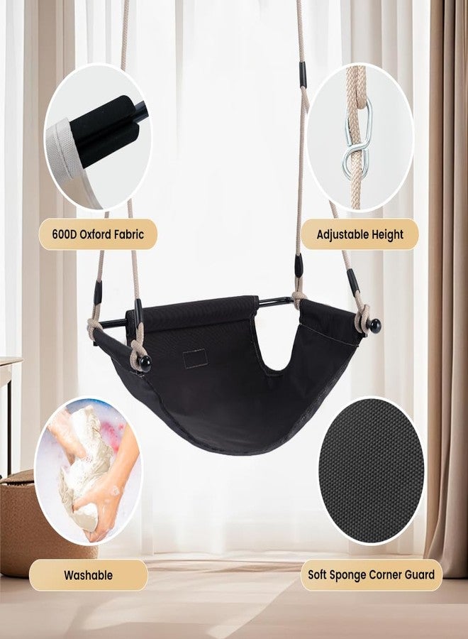ROPECUBE Minimalist Style Swing Chair with Heavy Duty Ropet, Doorway Swing for Kids and Adult Indoor Outdoor for Little tikes for Playground, Backyard Home (Black) - Image 3