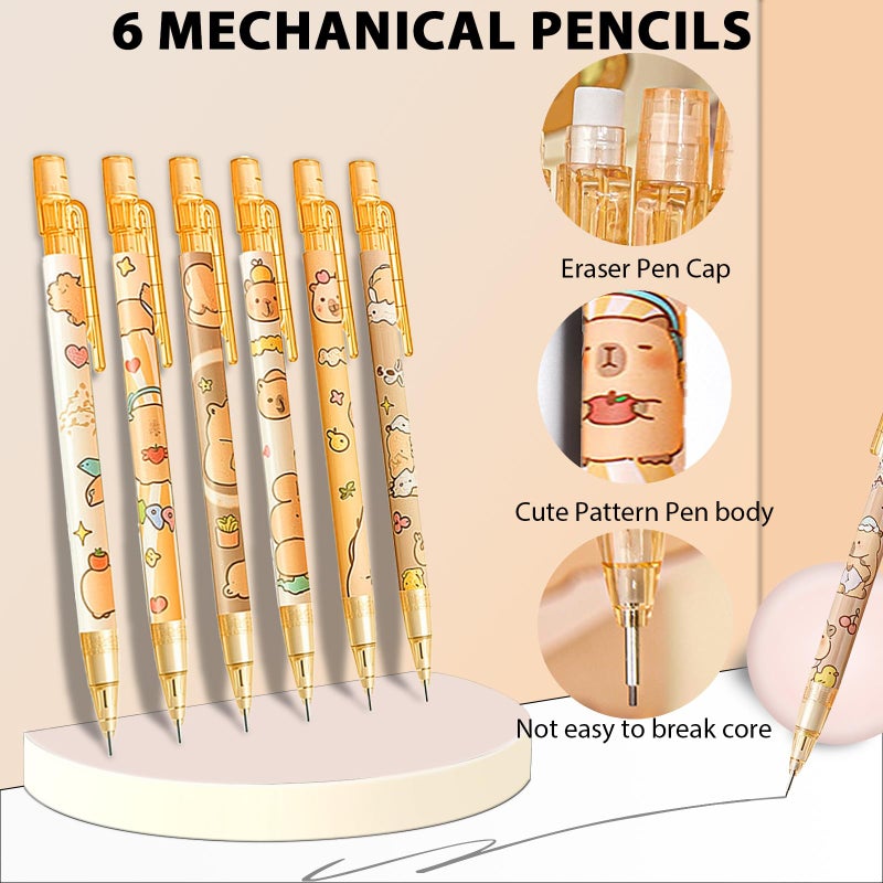 Daphilly Cute Capybara School Supplies Capybara Stationery Set Kawaii Birthday Christmas Gifts Set Including Mechanical Pencils,Erasers,Erasable Gel Pens,Pencil Holder,Sticky Notes - Image 5
