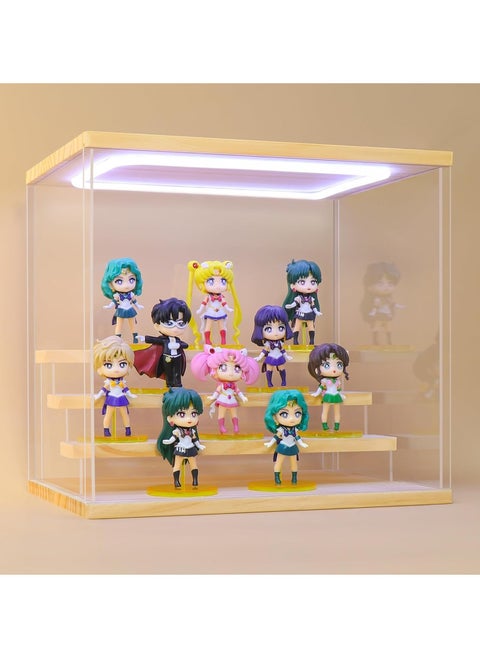 Transparent Acrylic Display Cabinet with LED Light for Figures, 4 Tier Display Stand Display Box Organizer Dustproof Display Action Figures, Mini Toys or Collectibles