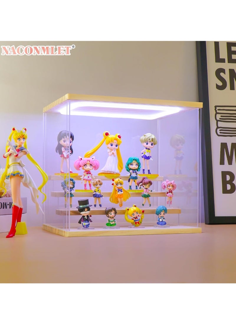 General - Transparent Acrylic Display Cabinet with LED Light for Figures, 4 Tier Display Stand Display Box Organizer Dustproof Display Action Figures, Mini Toys or Collectibles - Image 1
