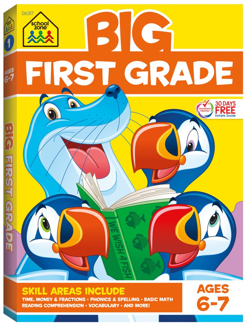 School Zone Big First Grade Workbook: 320 Pages, 1st Grade, Reading Comprehension, Phonics, Spelling, Vocabulary, Basic Math, Time, Money, Fractions, Ages 6 to 7 - Image 1