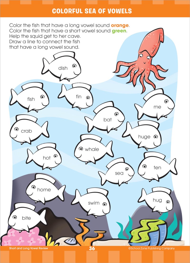 School Zone Big First Grade Workbook: 320 Pages, 1st Grade, Reading Comprehension, Phonics, Spelling, Vocabulary, Basic Math, Time, Money, Fractions, Ages 6 to 7 - Image 2