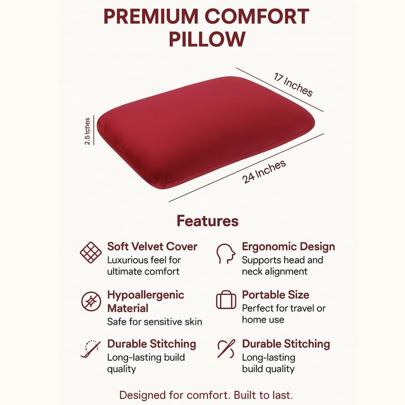 Flipon Orthopedic Memory Foam Pillow | Gel-Infused for Cooling | Ergonomic Support for Back & Side Sleepers | Velvet Cover with Inner Cover Size- 24 x 15 x 4.5/4 inch (Classic Design) - Image 2