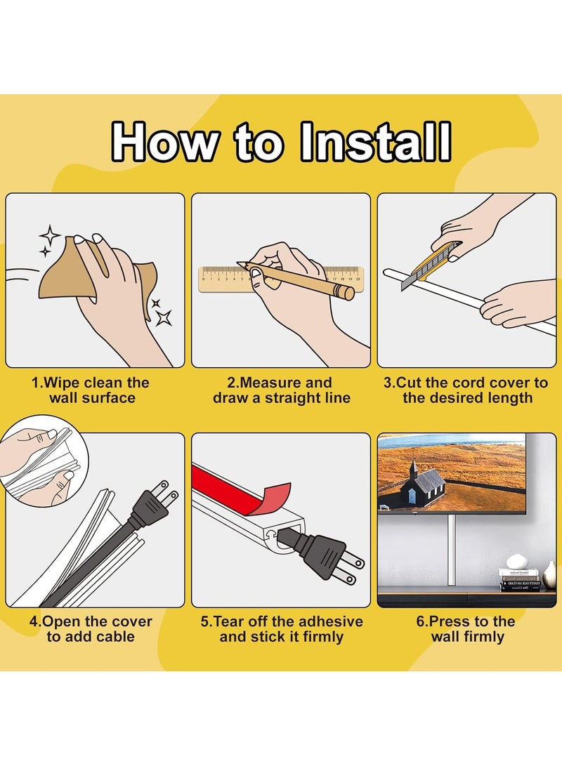 Wall Cord Hider 78 Inch, Self Adhesive Cable Hider Cord Cover for Wires, Flexible Wire Cover Cable Raceway for Cord Management W0.59 H0.39in White - Image 5