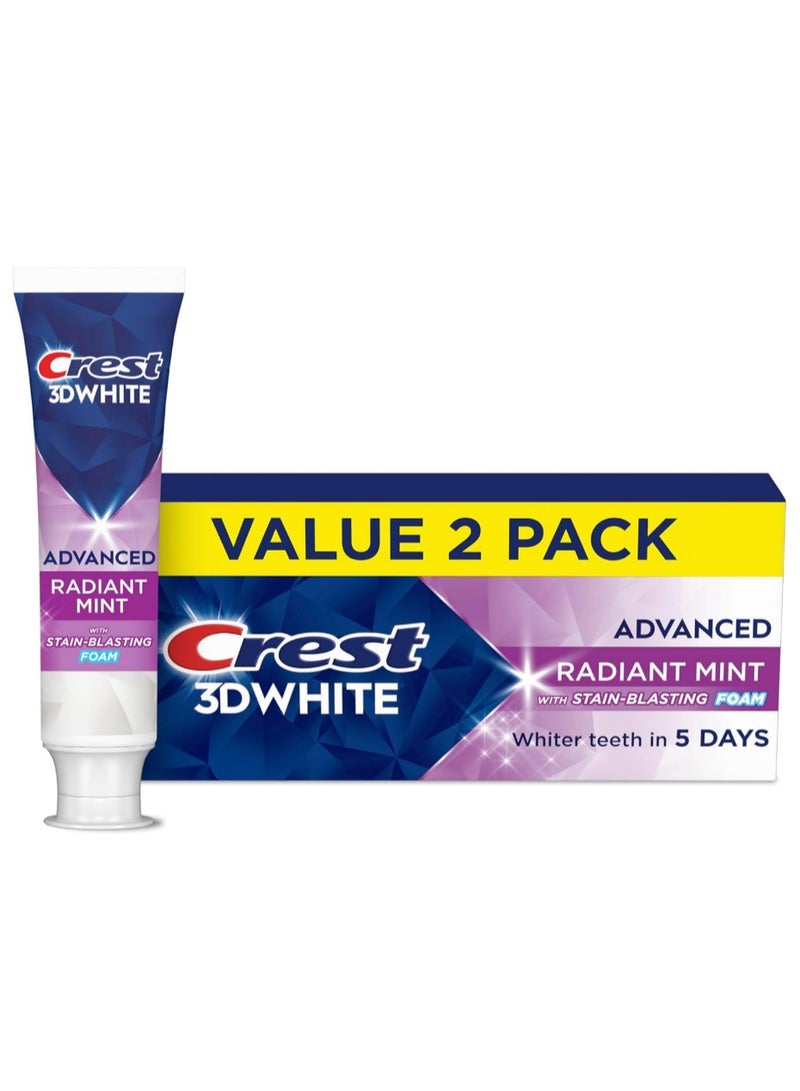 كرست معجون أسنان Crest 3D White Advanced Luminous Mint لتبييض الأسنان، آمن على مينا الأسنان، 104 جم، عبوة 2 - Image 1