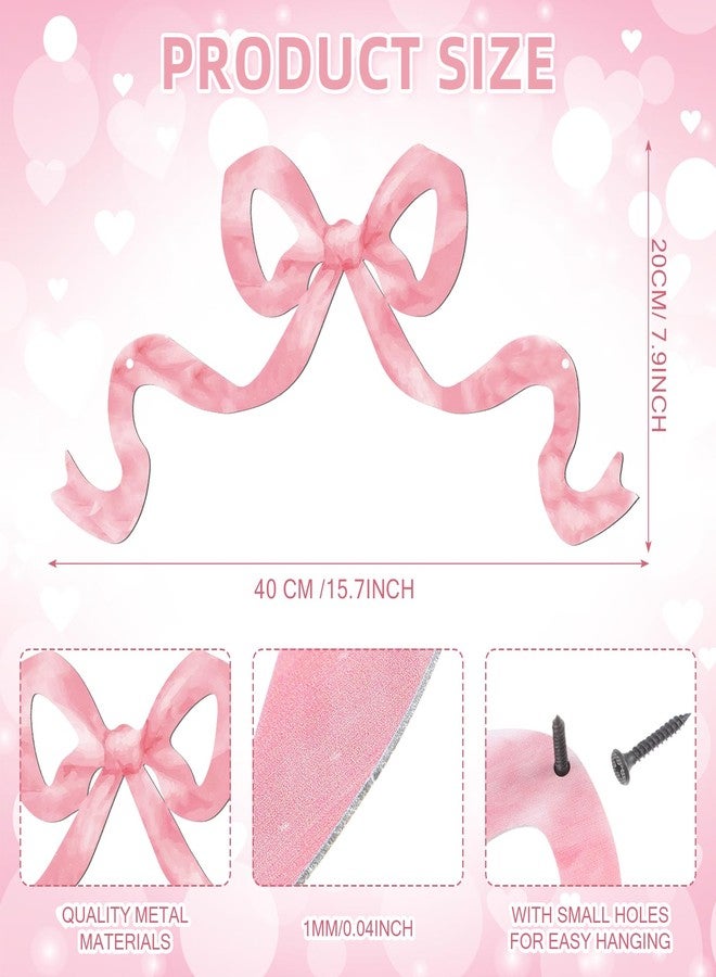Zonon Metal Pink Bow Decor Room Art 15.75 x 7.87 Inch Coquette Bow Wall Art for Girls Cute Girly Preppy Aesthetic Wall Decor for Home Dorm Decoration Christmas Party Gift for Girls Teens Women - Image 2