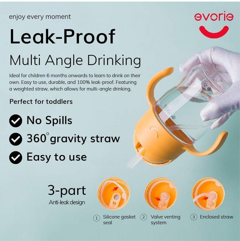 Evorie Tritan Baby Sippy Cup Weighted Gravity Straw Toddler Beginner Training Bottle, 7 Oz Leakproof Award Winning Infant Water Bottle with Handles for 6 months above - Image 3