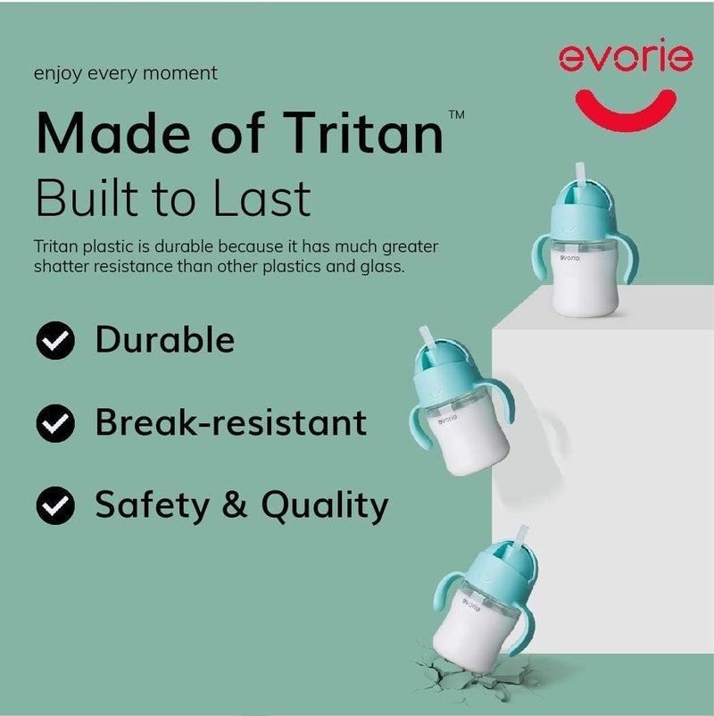 Evorie Tritan Baby Sippy Cup Weighted Gravity Straw Toddler Beginner Training Bottle, 7 Oz Leakproof Award Winning Infant Water Bottle with Handles for 6 months above - Image 5