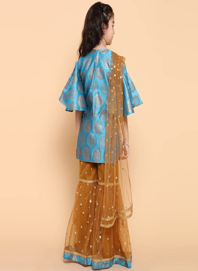 Adiva Girl's Silk Kurta With Sharara Set (G-1020-FIROZI-26 _Light Blue_5-6 Years) - Image 2