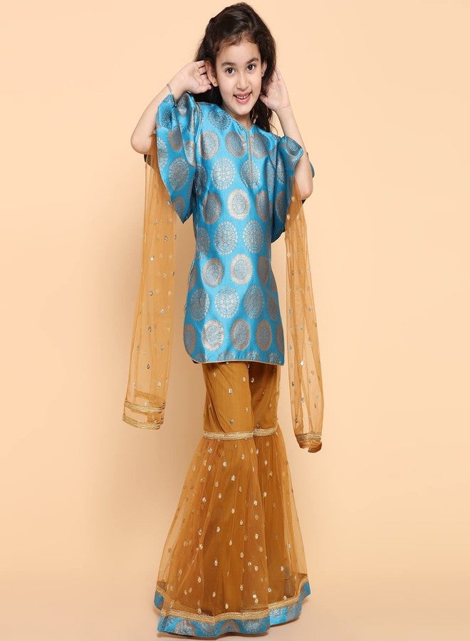 Adiva Girl's Silk Kurta With Sharara Set (G-1020-FIROZI-26 _Light Blue_5-6 Years) - Image 3